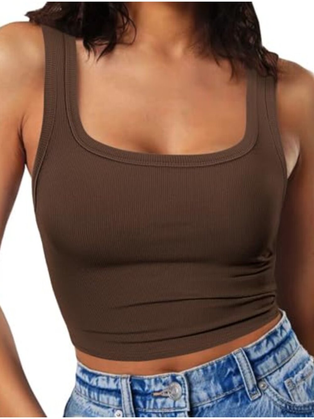 Women's Sleeveless Fitted Ribbed Tank Top Square Neck Cropped Basic Tee